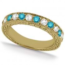 White & Blue Diamond Engagement Ring & Band 14K Yellow Gold (1.61ct)