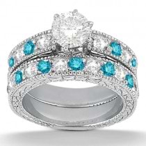 White & Blue Diamond Engagement Ring & Band Palladium(1.61ct)