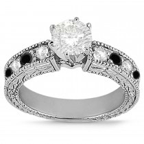 Antique White & Black Diamond Engagement Ring 14k White Gold (0.75ct)