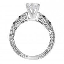 Antique White & Black Diamond Engagement Ring 14k White Gold (0.75ct)