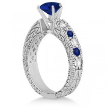 Diamond & Blue Sapphire Vintage Engagement Ring in 18k White Gold (1.75ct)