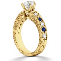 Antique Diamond & Blue Sapphire Engagement Ring 14k Yellow Gold (0.75ct)