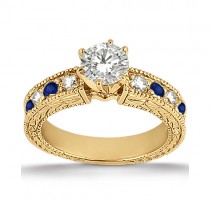 Antique Diamond & Blue Sapphire Engagement Ring 18k Yellow Gold (0.75ct)
