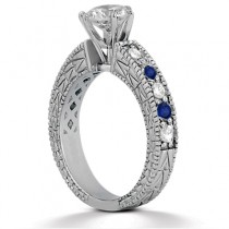 Antique Diamond & Blue Sapphire Engagement Ring Palladium (0.75ct)