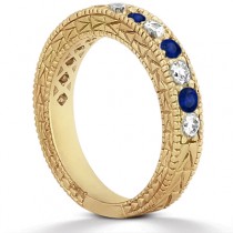 Antique Diamond & Blue Sapphire Wedding Ring 14kt Yellow Gold (1.05ct)