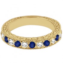 Antique Diamond & Blue Sapphire Wedding Ring 14kt Yellow Gold (1.05ct)