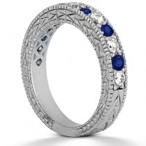 Antique Diamond & Blue Sapphire Wedding Ring Palladium (1.05ct)