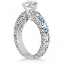 Antique Diamond & Blue Topaz Engagement Ring 14k White Gold (0.75ct)