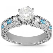 Antique Diamond & Blue Topaz Engagement Ring 18k White Gold (0.75ct)