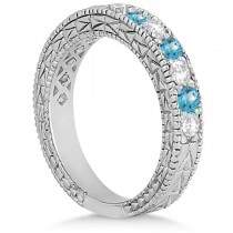 Antique Diamond & Blue Topaz Wedding Ring 18kt White Gold (1.05ct)