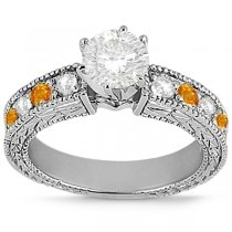 Antique Diamond & Citrine Engagement Ring 14k White Gold (0.75ct)
