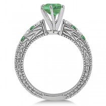 Diamond & Emerald Vintage Engagement Ring in 18k White Gold (1.75ct)