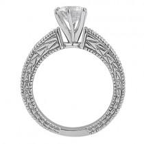 Antique Diamond & Emerald Engagement Ring 14k White Gold (0.72ct)