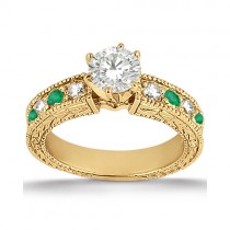 Antique Diamond & Emerald Engagement Ring 14k Yellow Gold (0.72ct)
