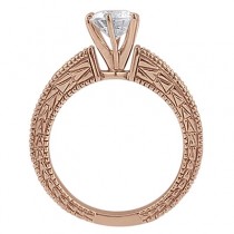 Antique Diamond & Emerald Engagement Ring 18k Rose Gold (0.72ct)