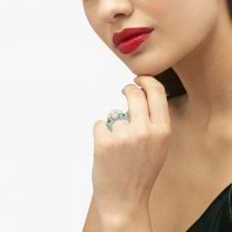 Antique Diamond & Emerald Engagement Ring 18k White Gold (0.72ct)