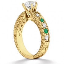 Antique Diamond & Emerald Engagement Ring 18k Yellow Gold (0.72ct)
