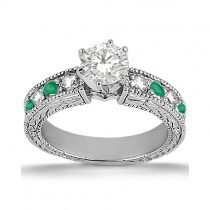 Antique Diamond & Emerald Engagement Ring Platinum (0.72ct)