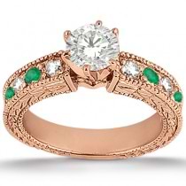 Antique Diamond & Emerald Bridal Set 14k Rose Gold (1.75ct)