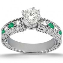 Antique Diamond & Emerald Bridal Set 14k White Gold (1.75ct)