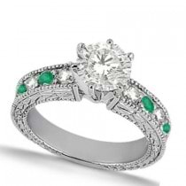Diamond & Genuine Emerald Vintage Bridal Set 14k White Gold (2.80ct)