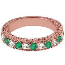 Antique Diamond & Emerald Wedding Ring 14kt Rose Gold (1.03ct)