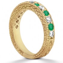 Antique Diamond & Emerald Wedding Ring 14kt Yellow Gold (1.03ct)