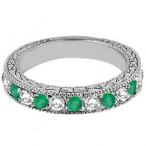 Antique Diamond & Emerald Wedding Ring 18kt White Gold (1.03ct)