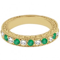 Antique Diamond & Emerald Wedding Ring 18kt Yellow Gold (1.03ct)