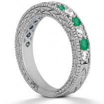 Antique Diamond & Emerald Wedding Ring Palladium (1.03ct)