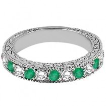 Antique Diamond & Emerald Wedding Ring Platinum (1.03ct)
