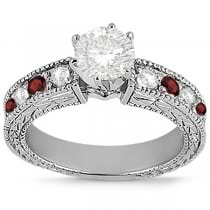 Antique Diamond & Garnet Engagement Ring 18k White Gold (0.75ct)