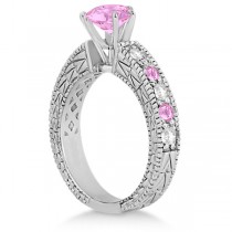 Diamond & Pink Sapphire Vintage Engagement Ring in 18k White Gold (1.75ct)