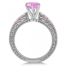 Diamond & Pink Sapphire Vintage Engagement Ring in 18k White Gold (1.75ct)