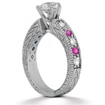 Antique Diamond & Pink Sapphire Engagement Ring 14k White Gold (0.75ct)