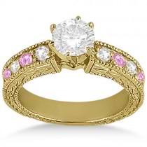 Antique Diamond & Pink Sapphire Engagement Ring 18k Yellow Gold (0.75ct)