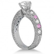 Antique Diamond & Pink Sapphire Engagement Ring Palladium (0.75ct)