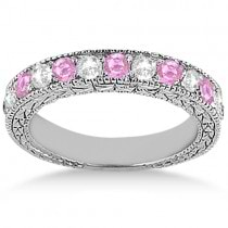 Antique Diamond & Pink Sapphire Bridal Set 14k White Gold (1.80ct)