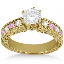 Antique Diamond & Pink Sapphire Bridal Set 14k Yellow Gold (1.80ct)