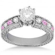 Antique Diamond & Pink Sapphire Bridal Set 18k White Gold (1.80ct)