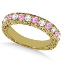 Antique Pink Sapphire and Diamond Wedding Ring 14kt Yellow Gold (1.05ct)