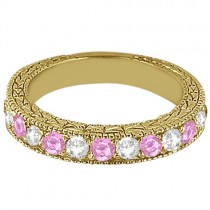 Antique Pink Sapphire and Diamond Wedding Ring 14kt Yellow Gold (1.05ct)