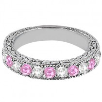 Antique Pink Sapphire and Diamond Wedding Ring 18kt White Gold (1.05ct)