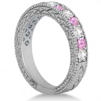 Antique Pink Sapphire and Diamond Wedding Ring Palladium (1.05ct)