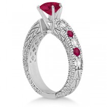 Diamond & Ruby Vintage Engagement Ring in 14k White Gold (1.75ct)