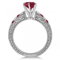 Diamond & Ruby Vintage Engagement Ring in 18k White Gold (1.75ct)