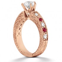 Antique Diamond & Ruby Engagement Ring 14k Rose Gold (0.75ct)