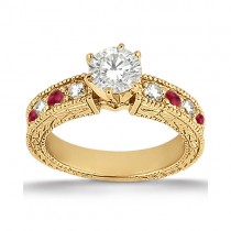Antique Diamond & Ruby Engagement Ring 14k Yellow Gold (0.75ct)