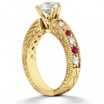 Antique Diamond & Ruby Engagement Ring 18k Yellow Gold (0.75ct)