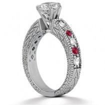 Genuine Ruby & Diamond Vintage Engagement Ring 14k White Gold (1.50ct)